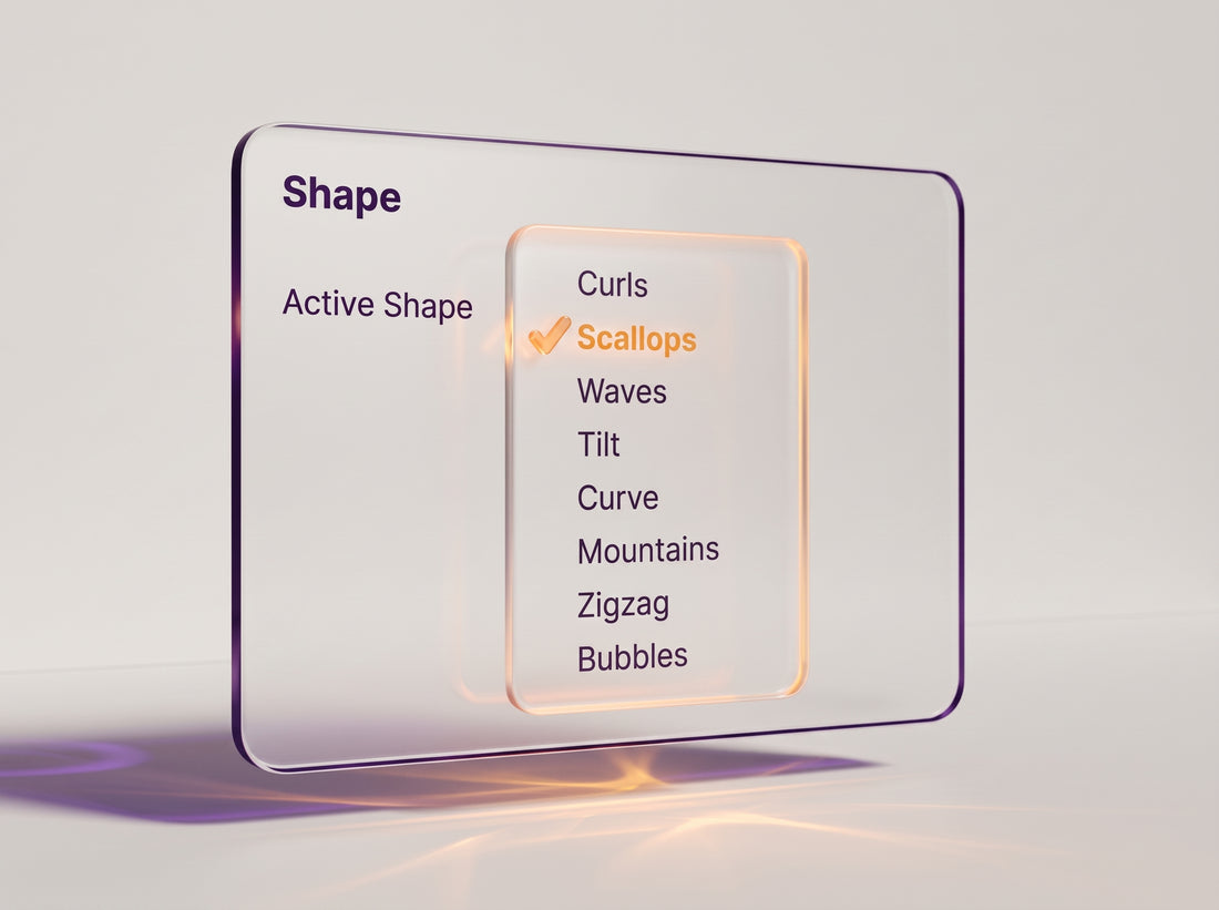 The block's Shape setting, with presets including Curls, Tilt, Curve, Mountains, Zigzag and Bubbles